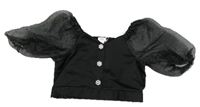 Černá saténovo/organzová crop halenka s knoflíky River Island