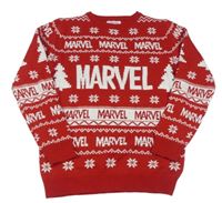Červeno-biely vzorovaný sveter s logom Marvel