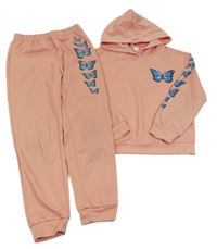 2set - Růžová mikina s motýlem a kapucí + tepláky Shein