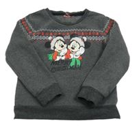 Tmavosivá melírovaná mikina s Mickeym a Minnie zn. Disney