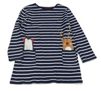 Tmavomodro-biele pruhované šaty so sobom a tučňákem F&F