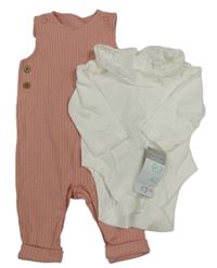 Nové - 2set - Ružové rebrované na traké tepláky + body Primark