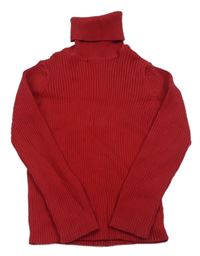 Červený rebrovaný sveter s rolákom