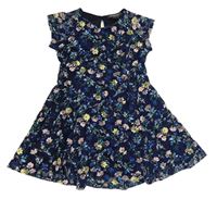 Tmavomodro-farebné kvetované čipkové šaty PRIMARK