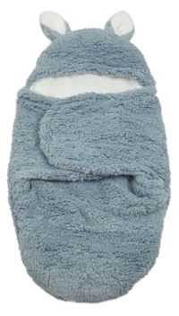 Světlemodrý chlupatý zateplený fusak s kapucí 