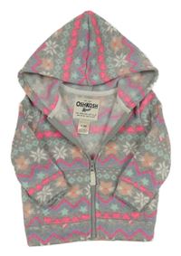 Šedo-neonová pletená propínací mikina s norským vzorem a kapucí OshKosh