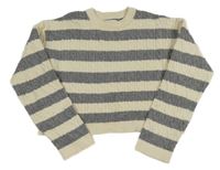 Smetanovo-šedý pruhovaný crop svetr Zara