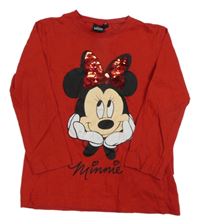 Červené tričko s Minnie a flitrami Disney