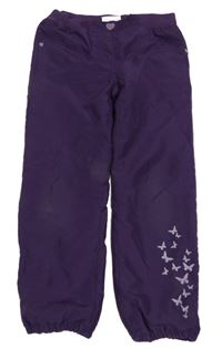 Fialové šusťákové zateplené kalhoty s motýly Topolino