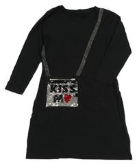 Černé bavlněné šaty s kabelkou s překlápěcími flitry Page One Young