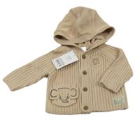 Nové - Světlehnědý propínací svetr se slonem a kapucí Next