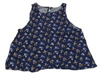 Tmavomodrý kvetovaný voľné ý top