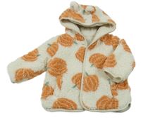 Biela huňatá zateplená bunda s dýněmi a kapucňou s uškami Tu