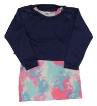 Tmavomodré žíhané sportovní crop triko s všitým topem Ergeenomixx