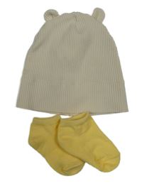 2 set - smotanová rebrovaná čepice + žlté nízké ponožky
