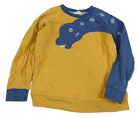 Hořčicovo-modrá mikina s dinosaurom