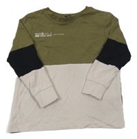 Khaki-černo-béžové triko s nápisem George