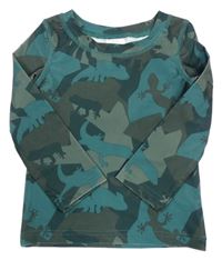 Khaki-smaragdové UV triko s dinosaury 