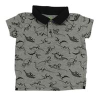 Sivo-čierne polo tričko s dinosaurami Lupilu
