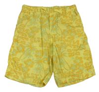Žluté plátěné plátěné kraťasy s květy H&M