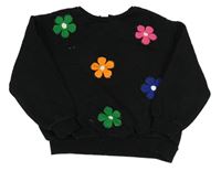 Čierna oversize mikina s kvietkami Shein