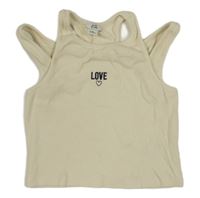 Smetanový žebrovaný crop top s nápisem a průstřihy River Island 