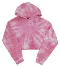 Ružovo-biela batikovaná crop mikina s kapucňou Pinkydoll