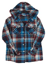 Modro-červená kostkovaná košile s kapucí Yigga 