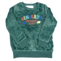 Zelená zamatová mikina s nápisom a dinosaurami zn. F&F