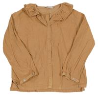 Oranžová manšestrová halenka s volánky 