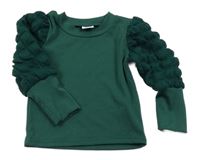 Tmavozelené žebrované triko s nařasenými rukávy