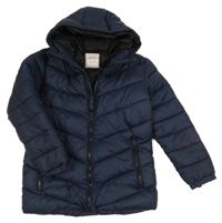 Tmavomodrá šusťáková prošívaná zimní bunda s kapucí Minoti