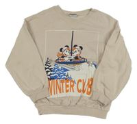 Béžová oversize mikina s Mickeym a Minnií George