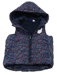 Tmavomodrá šušťáková zateplená vesta s farebnymi bodky a kapucňou Lupilu