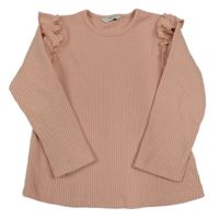 Svetloružový rebrovaný sveter s volánikmi F&F