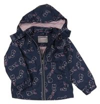 Tmavomodrá šušťáková jarná bunda so zajačikmi a kapucňou Pocopiano