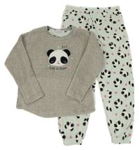 Šedo-světlemodré plyšové pyžamo s pandami 