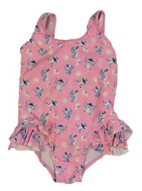 Růžové jednodílné plavky se Stitchem a volánky Disney