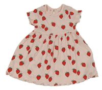 Svetloružové bavlnené šaty s jahůdkami Primark