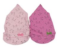 2x - Světlerůžový + růžový šátek s kočkami 