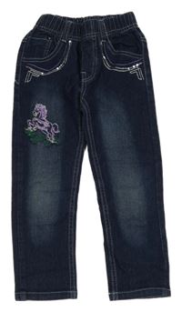 Tmavomodré rifle s koníkem a flitrami