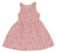 Svetloružové kvietkovane bavlnené šaty s plameňáky