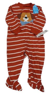 Nové - Rezavo-bílý pruhovaný overal s pejskem Carter´s 