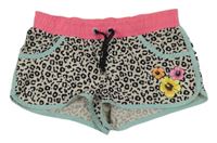 Smetanovo-černo-růžové vzorované plážové kraťasy s květy H&M