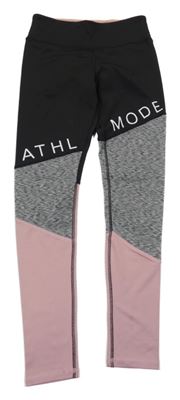 Černo-šedo-růžové funkční sportovní legíny s nápisem H&M