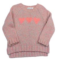 Ružovo-mátový melírovaný pletený sveter so srdiečkami M&Co
