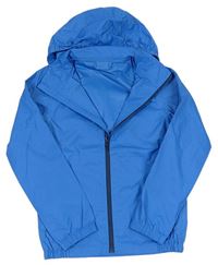 Modrá šušťáková nepromokavá bunda s ukrývací kapucňou TCM
