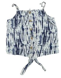 Bielo-tmavomodro-svetlomodrý batikovaný mačkaný blúzková ý prepínaci crop top F&F