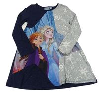 Tmavomodro-modro-šedé melírované šaty s Frozen a třpytkami Disney