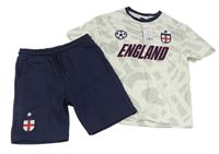 2Set - Bílo/šedo/tmavomodré vzorované fotbalové tričko England + tmavomodré teplákové kraťasy F&F